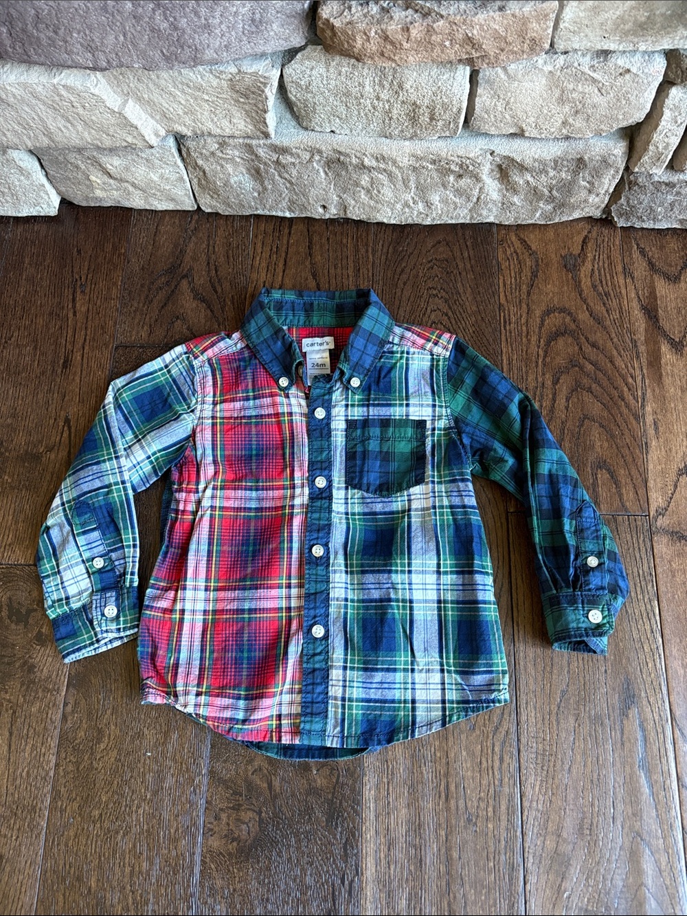 Carter's Plaid Button-Down Shirt in Green, Red & Blue